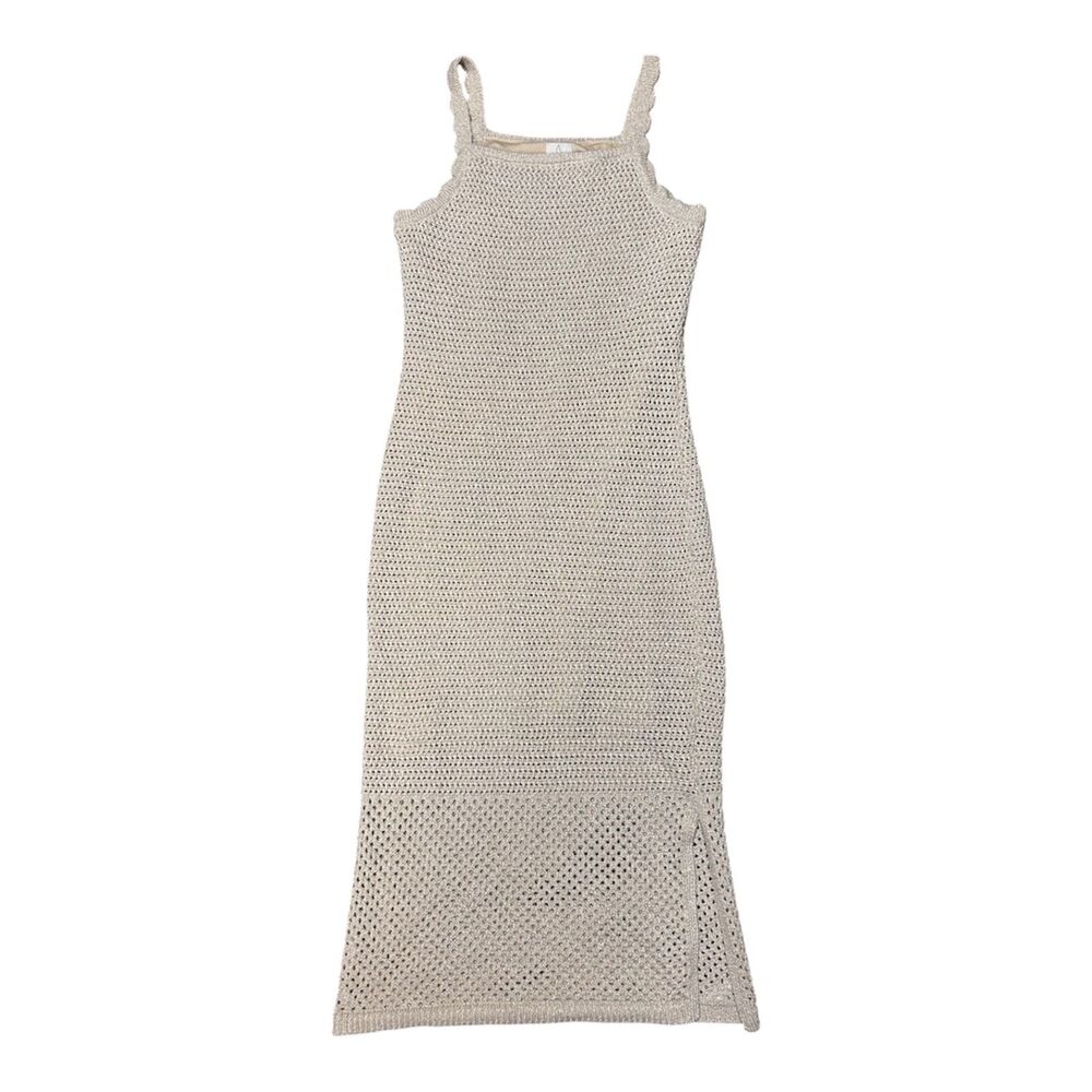 Joie, Women's Crochet Knit Tan Cream Shimmer Bohemian VacMidi Dress, Medium,Used